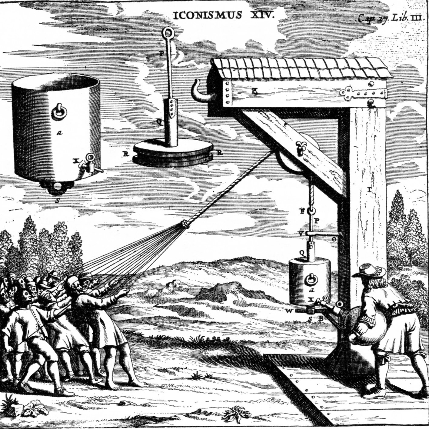 Historische Skizze eines frühen Hebeversuchs