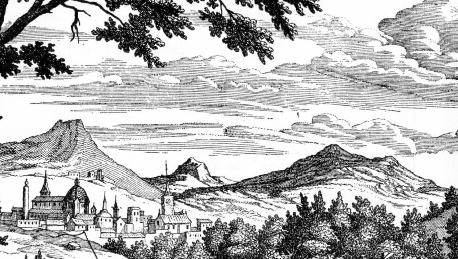 Historischer Kupferstich des Pferdeversuchs mit den Magdeburger Halbkugeln
