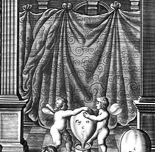 Engel bedienen im historischen Stich die frühe Vakuumpumpe